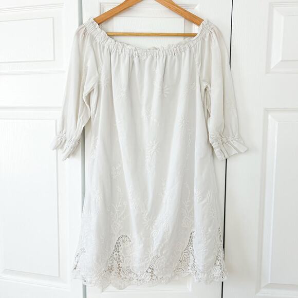Abercrombie & Fitch White Off-Shoulder Eyelet Embroidered Dress Size Small EUC - Picture 2 of 6